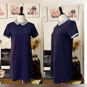 🍒Pre-Loved Zara Navy Mini Dress  Light Blue Collar and Cuffs can fit Sm up to M